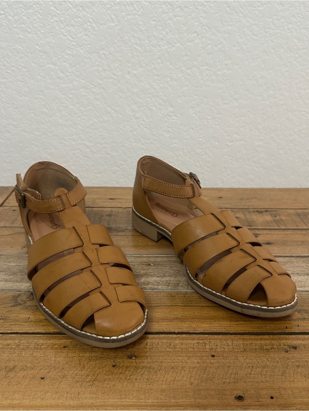 BareTraps Women's Tan Strappy Fisherman Sandals with Ankle Buckle